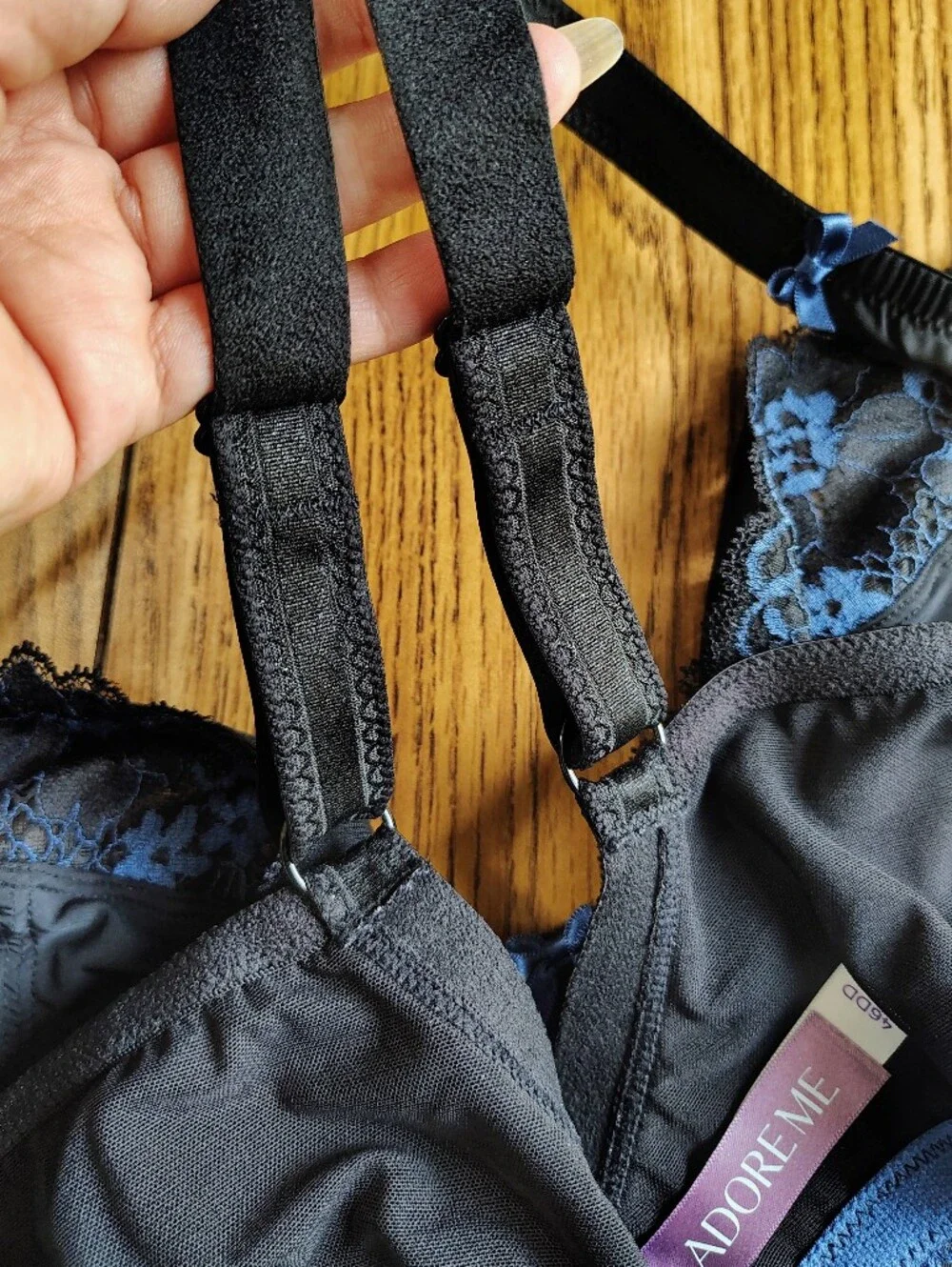 Adore Me Zita unlined breathable bra Lace Floral blue and black size 46DD - Picture 8 of 16